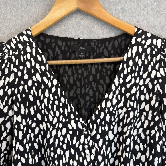 J.Crew Black White Ocelot Animal Print‎ Printed V-Neck 3/4 Sleeve Blouse Size 00 - Picture 5 of 13